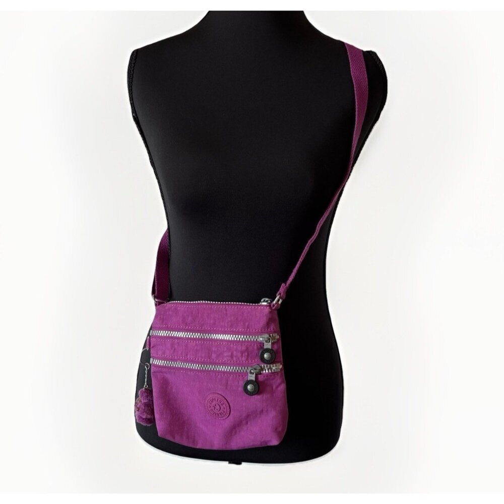 Kipling Crossbody Small Purse Bag Purple Triple Zipper Travel Boho‎ Casual Work